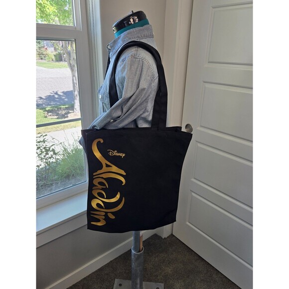ALADDIN BROADWAY MUSICAL SOUVENIR TOTE BAG BLACK & GOLD 100% COTTON GENIE UNISEX - Picture 1 of 12